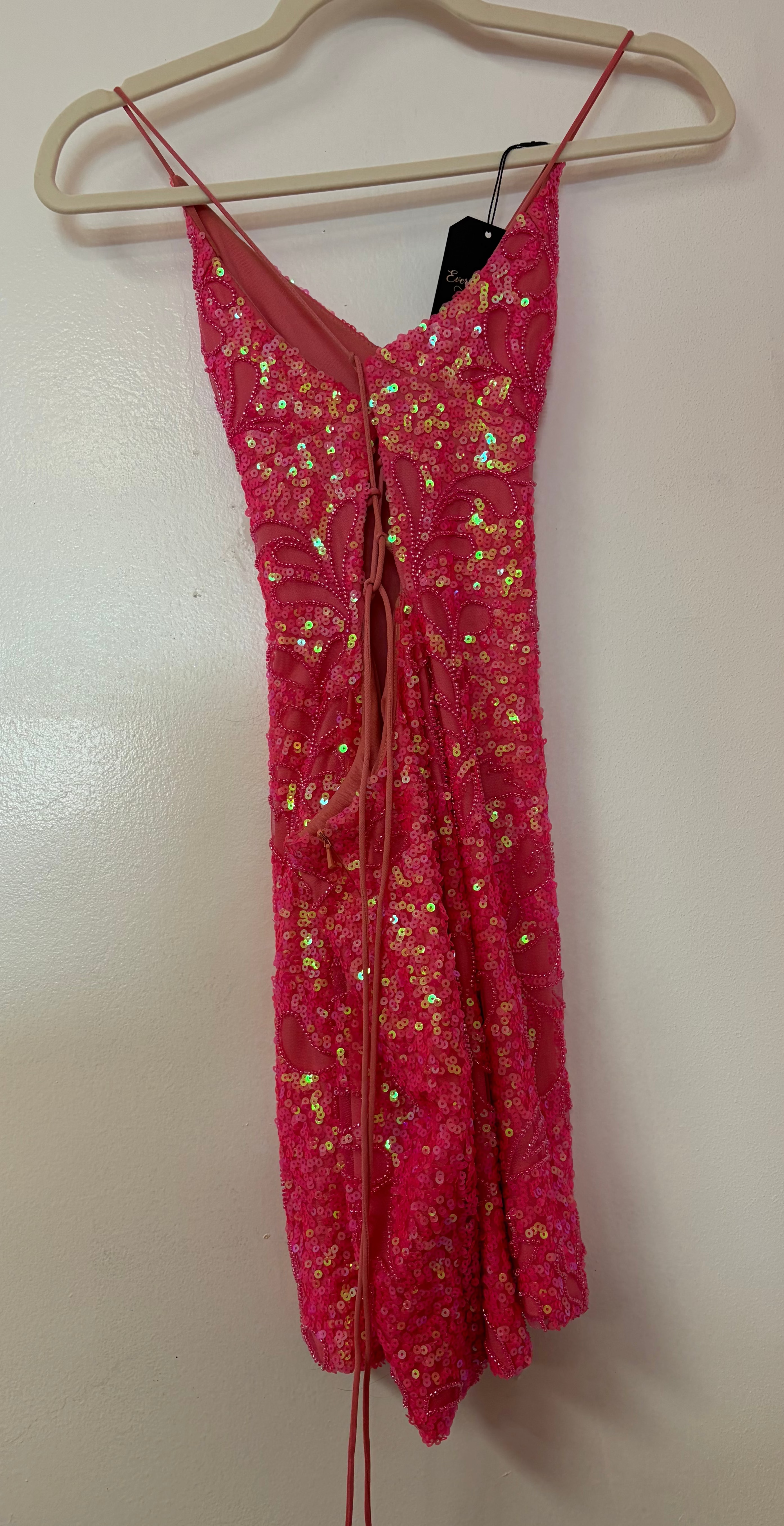 Hot Pink Sequin Lace-Up Bodycon Mini Dress