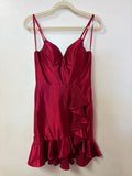 Stacees Red Satin Corset Ruffle Hem Homecoming Dress