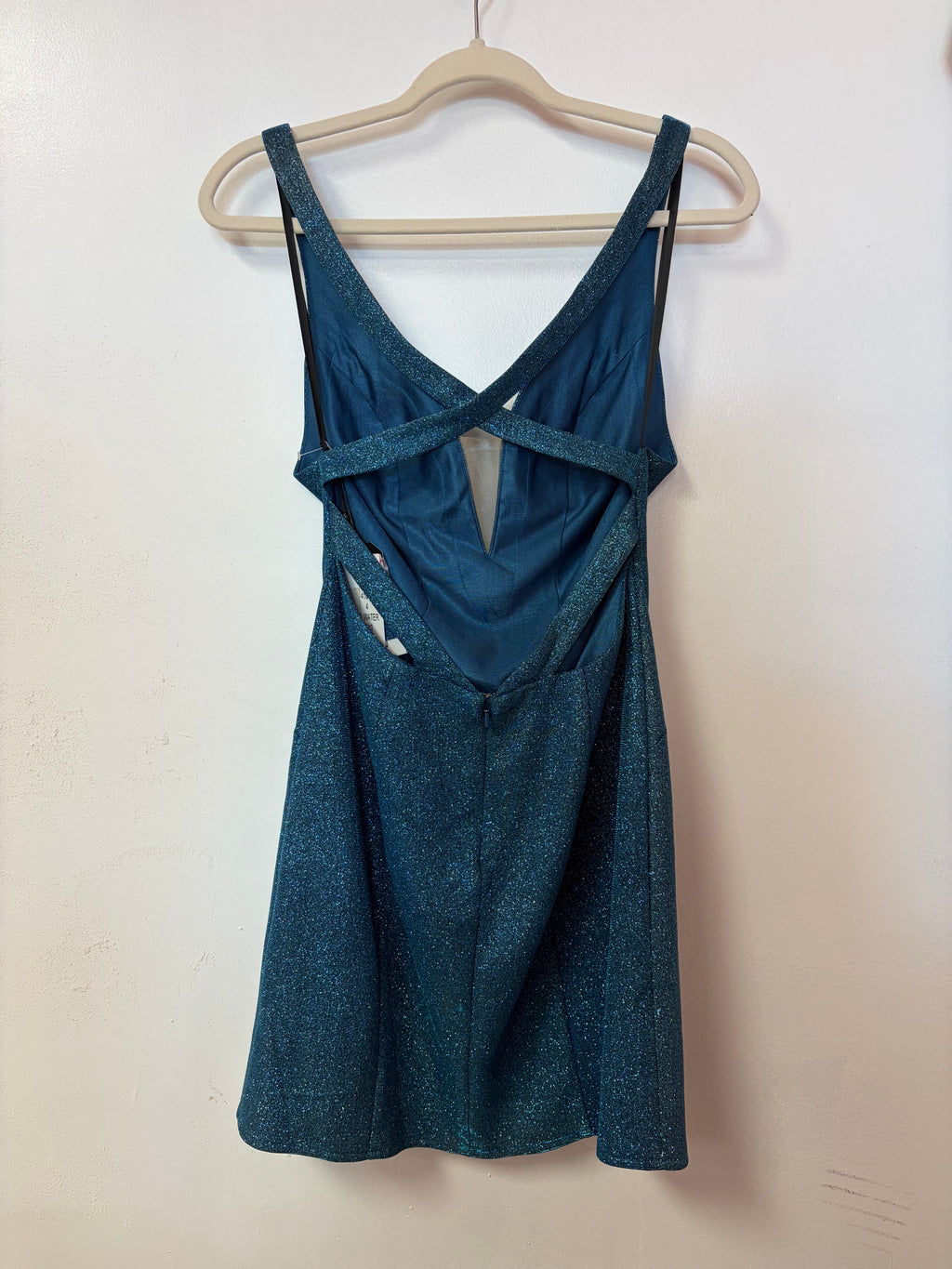 Alyce Paris Teal Crisscross Back Dress