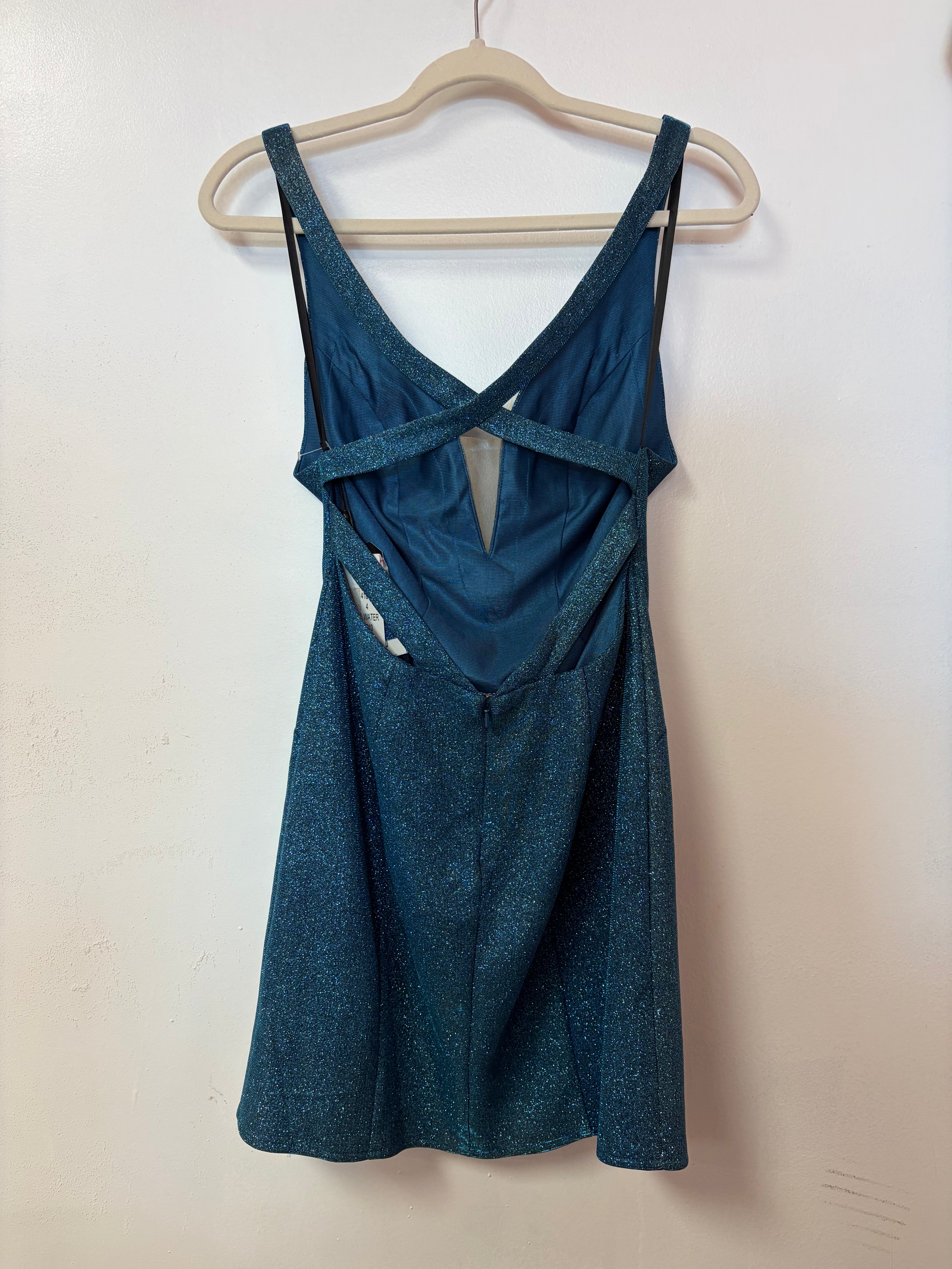 Alyce Paris Teal Crisscross Back Dress