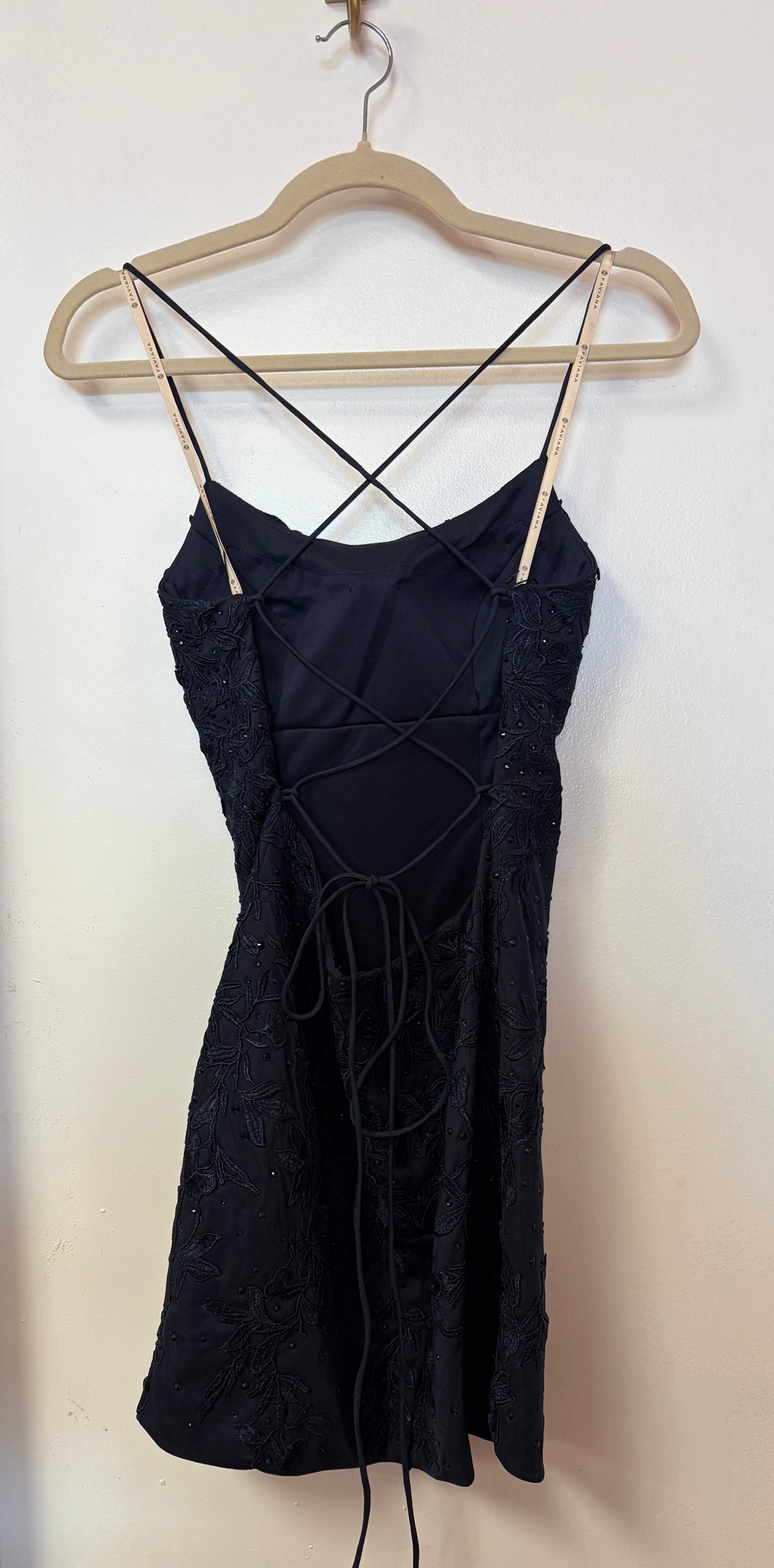 Faviana S10602 Navy Blue Lace Appliqué Homecoming Dress
