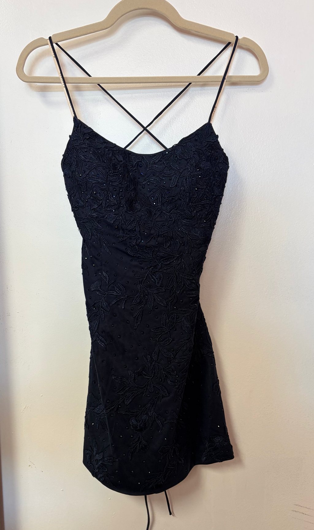 Faviana S10602 Navy Blue Lace Appliqué Homecoming Dress