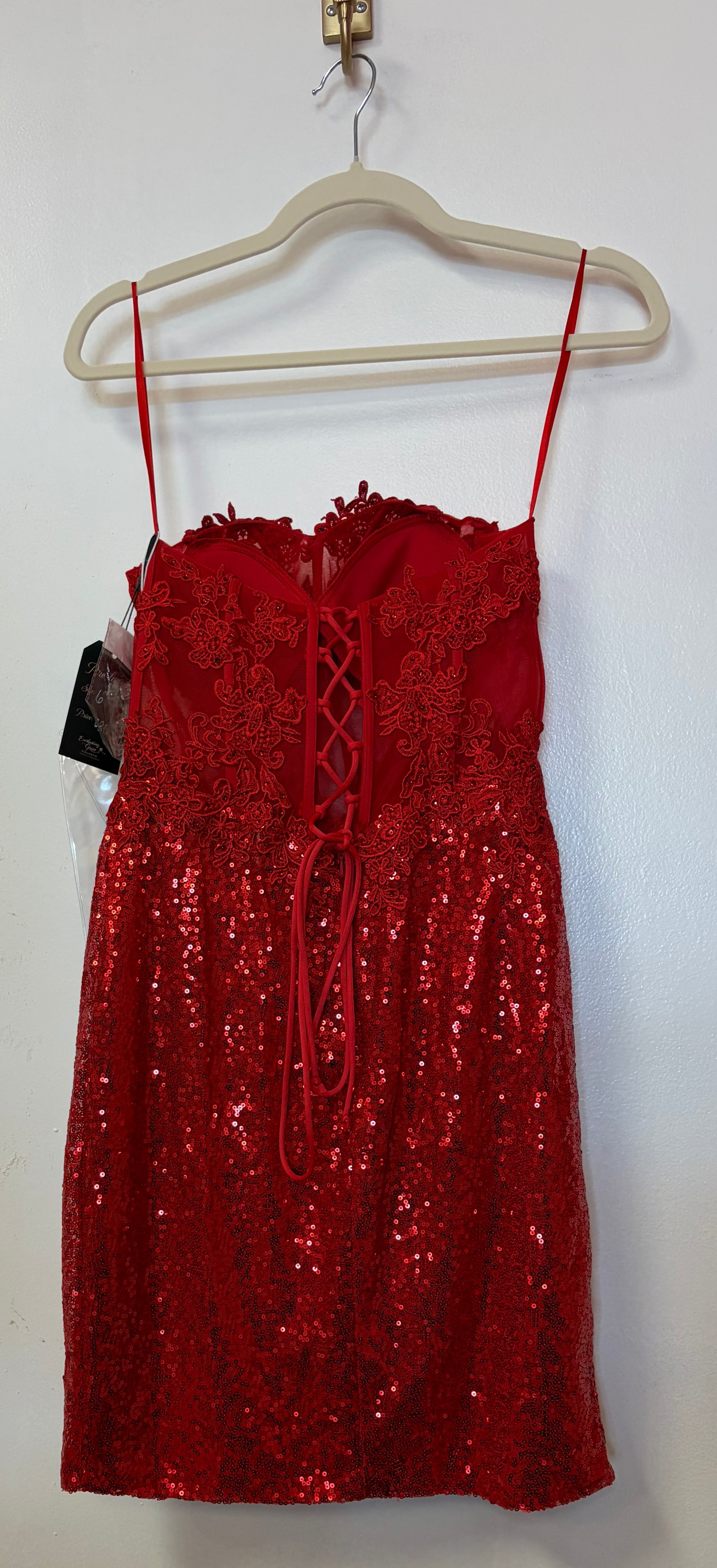 Stella Couture Red Sequin Lace Corset Cocktail Dress – Sweetheart Neckline Formal Party Gown