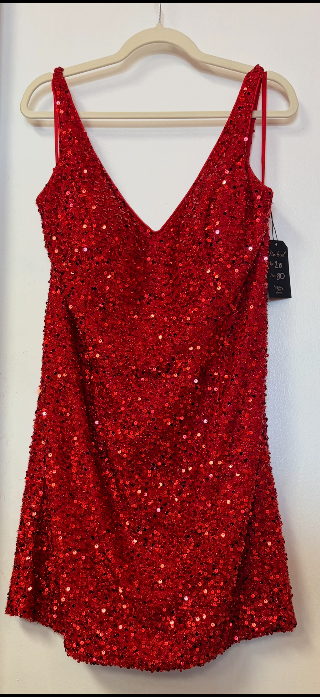 Ed Young Red Sequin Fit & Flare Cocktail Dress – Sparkly V-Neck Party Dress – Plus Size Formal Mini Dress