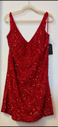 Ed Young Red Sequin Fit & Flare Cocktail Dress – Sparkly V-Neck Party Dress – Plus Size Formal Mini Dress