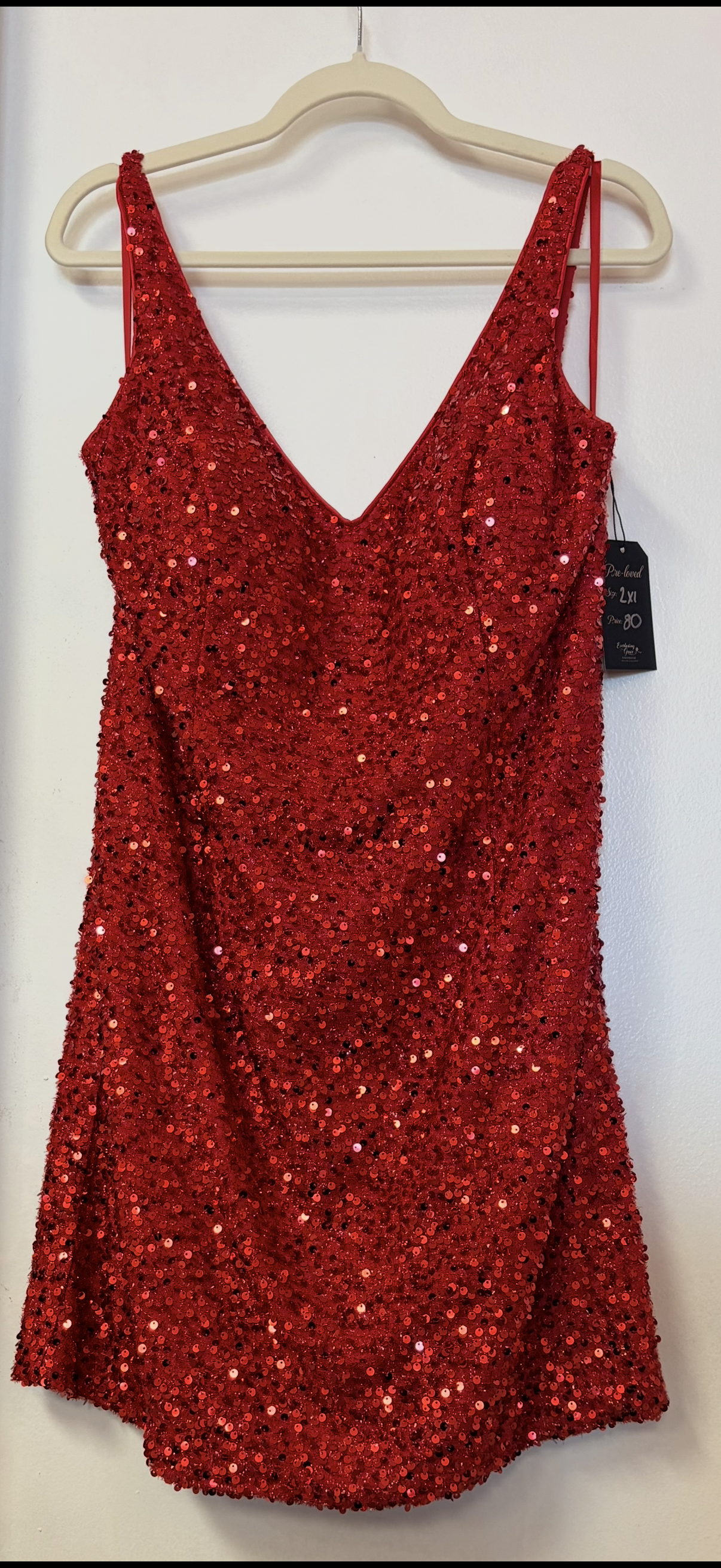 Ed Young Red Sequin Fit & Flare Cocktail Dress – Sparkly V-Neck Party Dress – Plus Size Formal Mini Dress