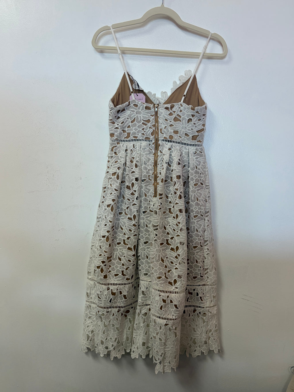 Ivory Floral Crochet Lace Sundress with Spaghetti Straps and Cutout Detail