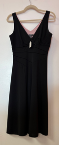 Black Sleeveless A-Line Midi Dress with V-Neck Bodice and Pink Contrast Lining
