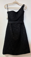 Morilee by Madeline Gardner Black One-Shoulder Lace Cocktail Dress with Satin Waist Tie