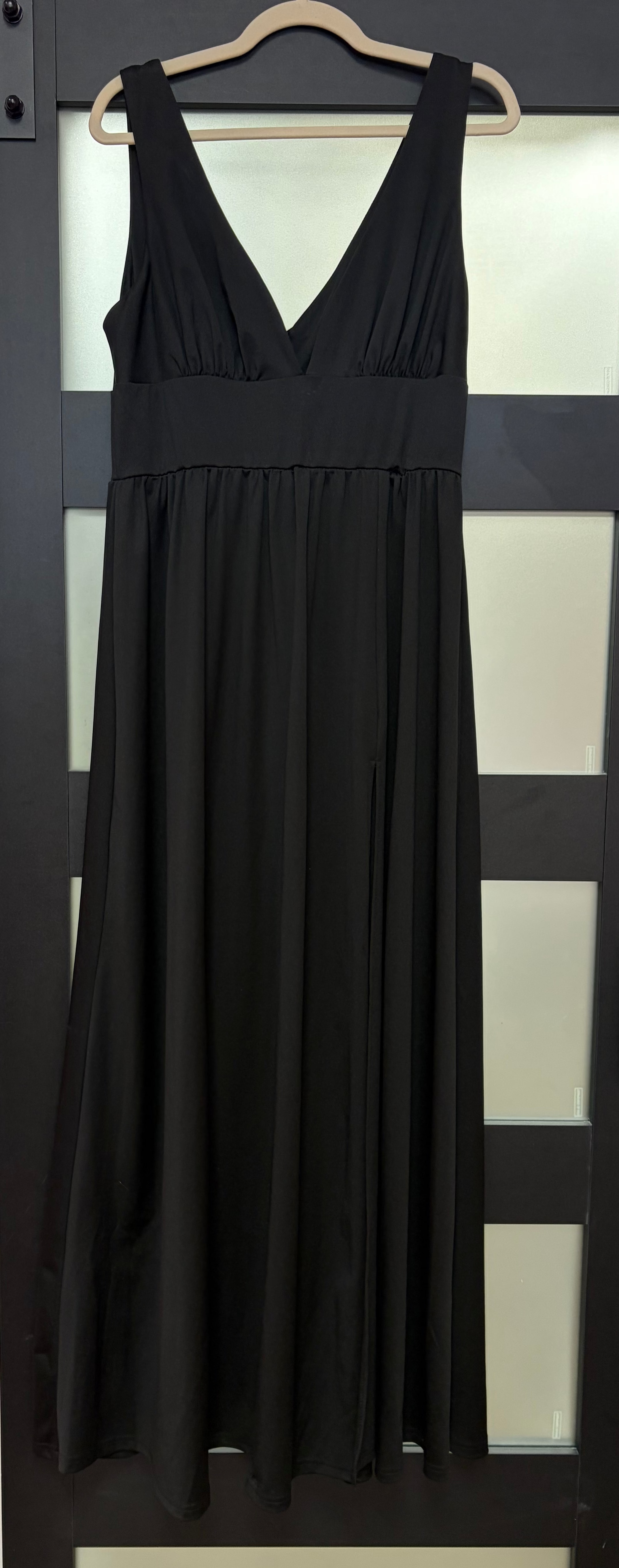 Ever-Pretty Black Empire Waist A-Line Formal Dress with Deep V-Neck