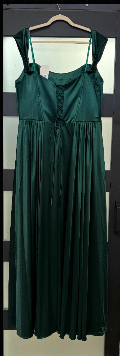 Amoris by Cinderella Divine T612 Satin Corset A-Line Formal Dress with Lace-Up Back