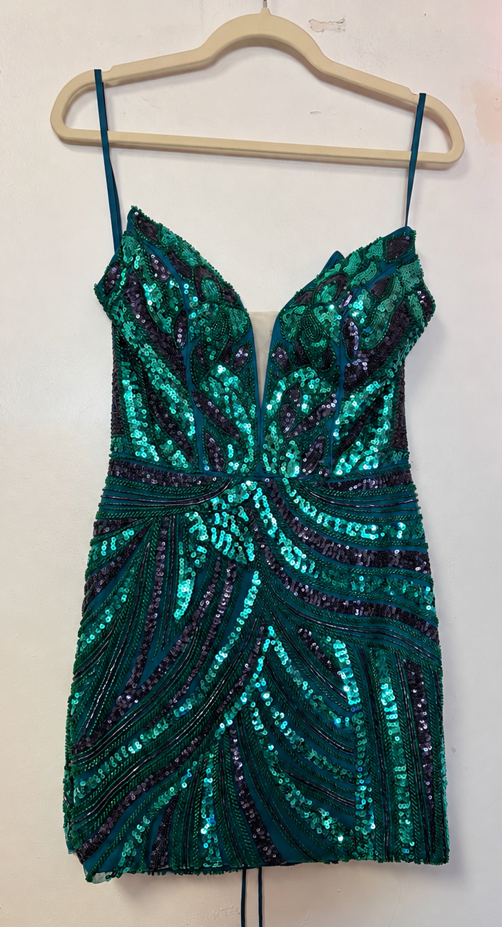 Kiss Prom Teal and Blue Sequin Strapless Dress