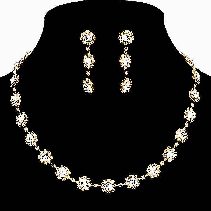 Diacly - Daisy Flower Rhinestone Strand Necklace Set