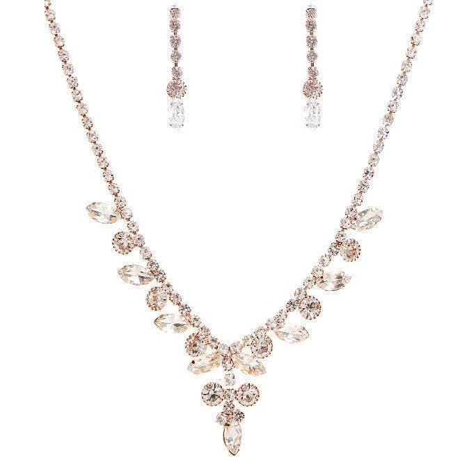 Diacly - Y Shape Marquise Circle Rhinestone Necklace Set