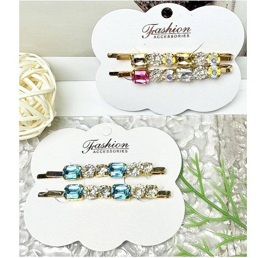 Diacly - 12pk Rectangle Crystal Deco Hair Grip Bobby Pin