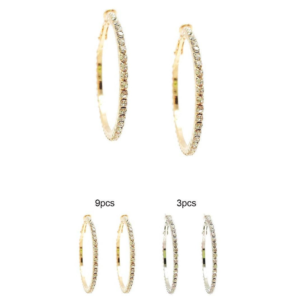 Diacly - 12pk Gold Silver Rhinestone Hoop Earrings