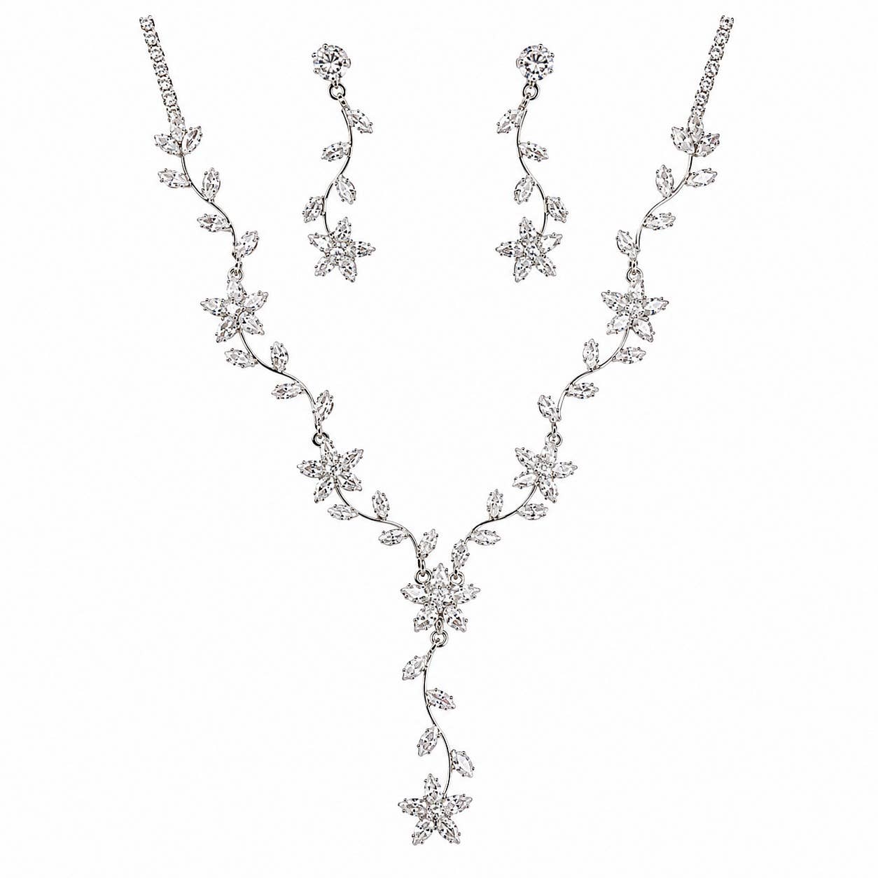 Diacly - Cubic Zirconia CZ Floral Vine Necklace and Earring Set Bridal Bridesmaid Prom Jewelry
