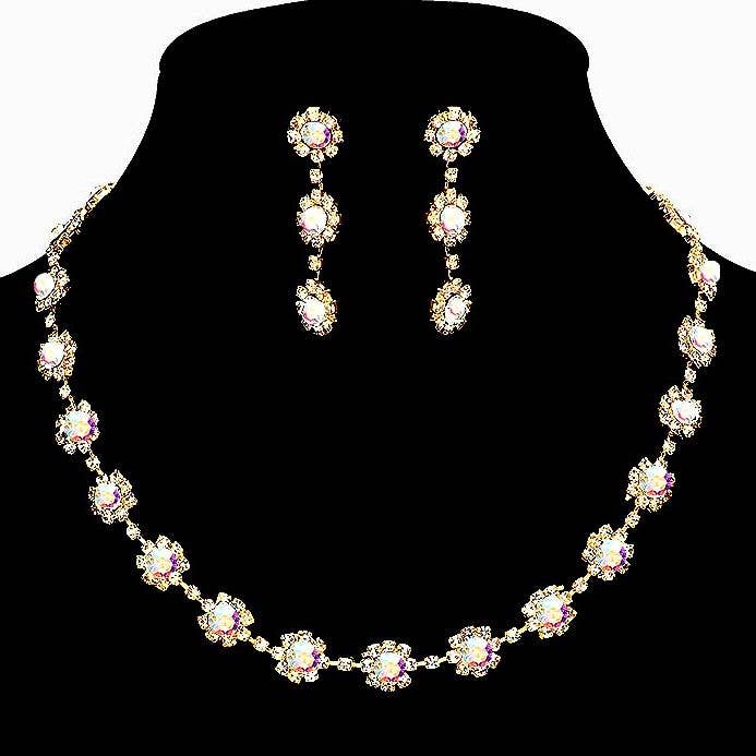 Diacly - Daisy Flower Rhinestone Strand Necklace Set