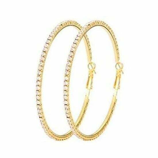 Diacly - 75mm Basic Sparkle Rhinestone Hoop Earrings