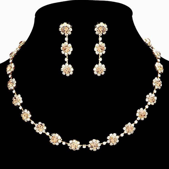 Diacly - Daisy Flower Rhinestone Strand Necklace Set